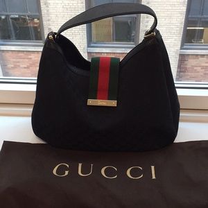 Authentic Gucci Black  Large New Ladies Web GG Bag